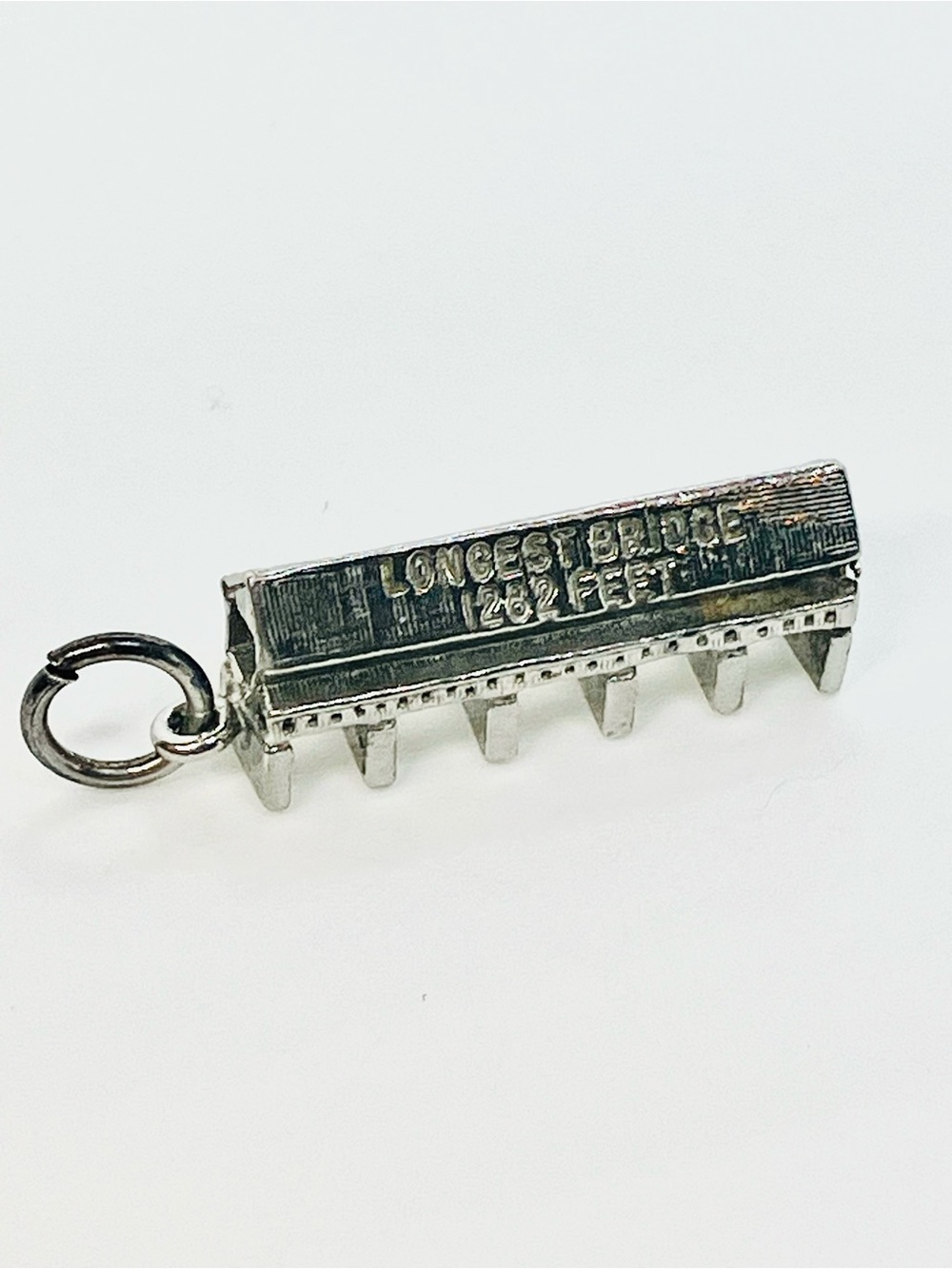 Vtg 925 Sterling Silver Hartland NB Longest Bridge Travel Charm Pendant